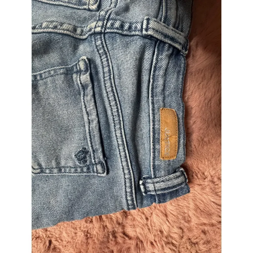 Justice Girls Jeans Size 12 Gray Wash Daisy Floral Patch Distressed